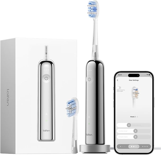 Laifen Wave Pro Sonic Electric Toothbrush for Adults – 2026 Model, 60° Oscillations for Ultra-Clean, Smart App, 70-Day Battery, 2 Brush Heads (Stainless Steel)