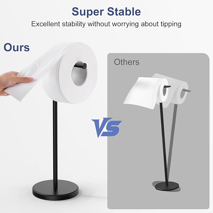 Matte Black Toilet Paper Holder Stand, 22.2" H Bathroom Free Standing Toilet Paper Roll Holder Storage Shelf for 4 Rolls, Stainless Steel Toilet Paper Holders with Non-Slip Stable Base