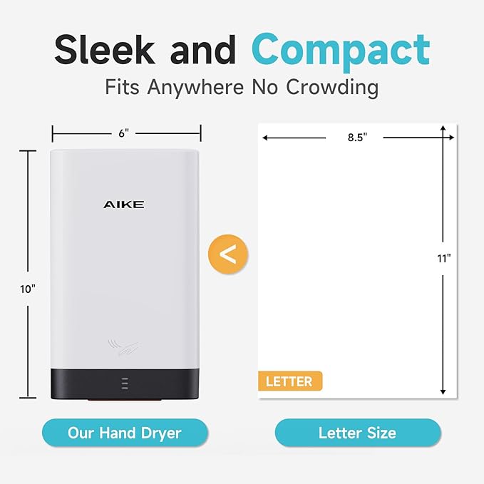 AIKE Compact Hand Dryer for Home Bathroom, Cover ABS Polycarbonate Design, 110V White Model AK2822