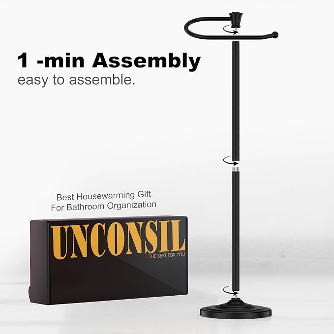 Toilet Paper Holder Free Standing, 25” H Stainless Steel Black Toilet Paper Stand, Weighted Base Floor Tissue Roll Holder for Bathroom,Toilet Roll Stand