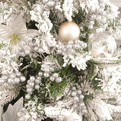 Fangoo 20 Pack 7Inch Artificial Silver Berry Stems for Christmas Tree Decor