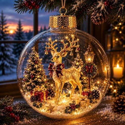 Glowing Christmas Ornaments - Mini Gold Light-Up Christmas Ball Ornaments - Christmas Tree Ornament with Warm LED Light for Tree Mantel, Holiday Scene Decoration & Gift
