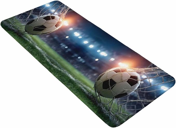 Football Bathroom Runner Rugs Non Slip Washable Absorbent Narrow Long Bath Mat Goal Net Soccer Sports Orange Blue Green Runner Rugs for Kitchen Hallway Bedroom Laundry Study Room 15.7"x47.2"