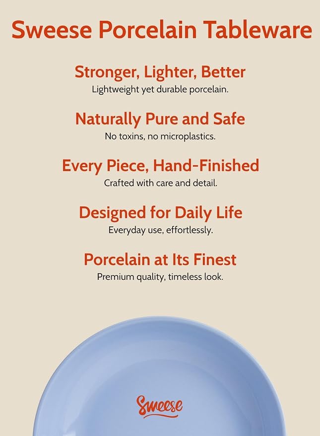 Sweese Pasta Bowls, 30 Ounce Salad Serving Bowls Set of 6, 8.4 Inch Porcelain Plates for Serving Dinner, Salad - Microwave Dishwasher Safe, Cool Assorted Colors