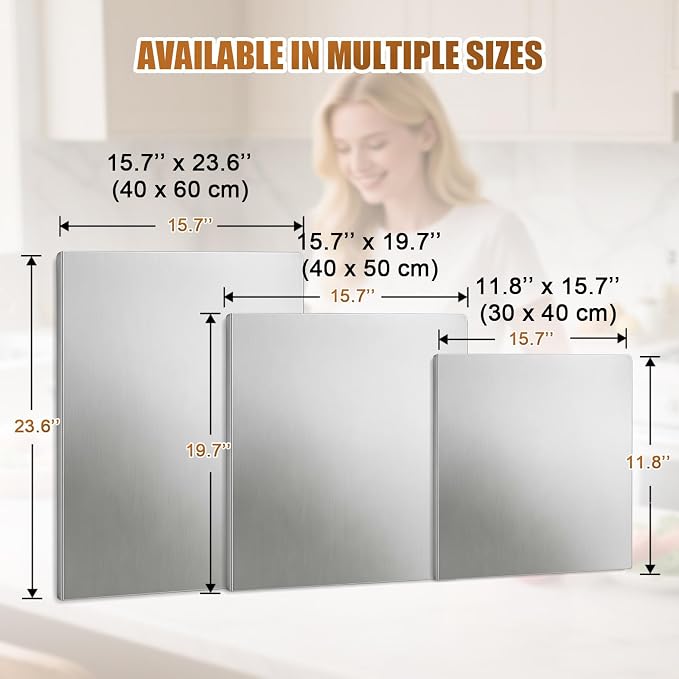 Stainless Steel Cutting Board with Lip, Non Toxic Kitchen Countertop Stainless Steel Cutting Board, Dishwasher Safe Metal Chopping Board for Meat, Fruits, Vegetables, Baking (50 x 40cm/19.7 x 15.7 in)
