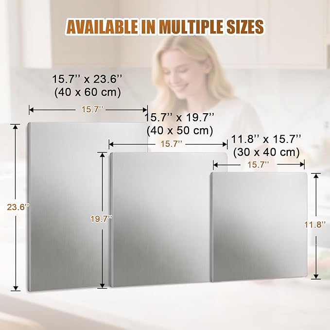 Stainless Steel Cutting Board with Lip, Non Toxic Kitchen Countertop Stainless Steel Cutting Board, Dishwasher Safe Metal Chopping Board for Meat, Fruits, Vegetables, Baking (60 x 40cm/23.6 x 15.7 in)