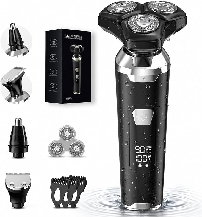 Electric Razor for Men: Wet/Dry Electric Shavers for Men - Upgraded Curved Shaving Foil, Low Noise High-Torque Motor, 3-in-1 Cordless Shaver for Beard/Nose/Sideburns