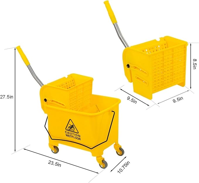 Mop Bucket with Wringer on Wheels, 20 Quart Heavy Duty Side Press Wringer Combo, Commercial Cleaning Cart Mop and Bucket Set for Home Office