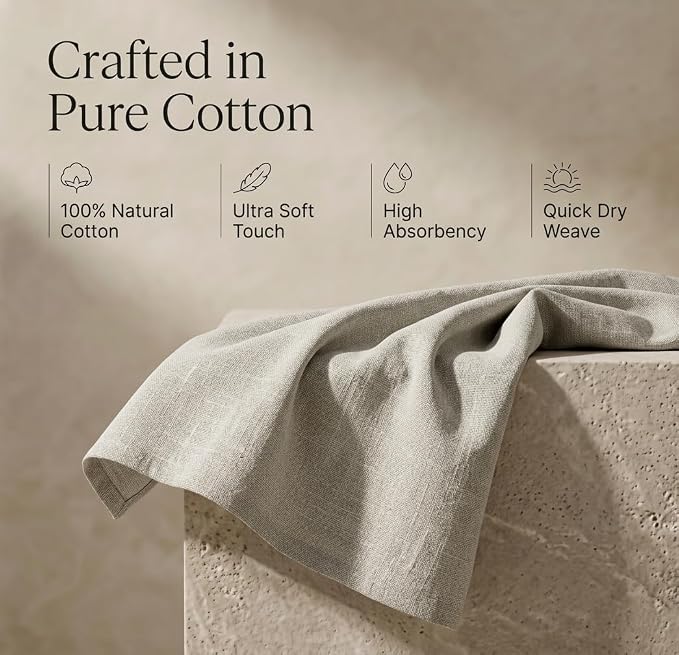 Urban Villa Harvest Kitchen Towels Premium Quality 100% Cotton Solid Kitchen Towels Set of 6 Ultra Soft Size 20X30 Inches Chambray Beige/White Color Kitchen Towel Highly Absorbent Kitchen Towels