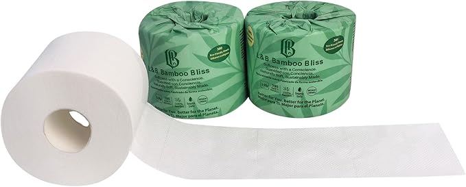 L&B Bamboo Bliss Toilet Paper, 3-Ply, Jumbo Pack, 36 Mega Rolls = 90 Regular Rolls, 380 Sheets per Roll, Ultra Soft, Individually Wrapped, Septic Safe