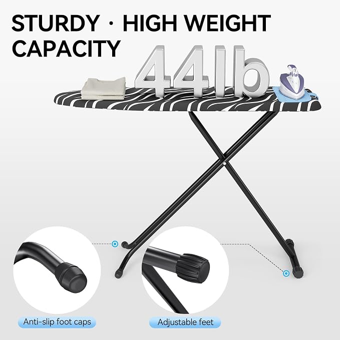 APEXCHASER Ironing Board Full Size, Iron Board with Silicon Rest, Foldable Ironing Boards Standard Size, Heavy Duty Iron Stand Boads, Ironing Table with 7 Height Adjustable Anti-Slip Feet, 13x43 Gray