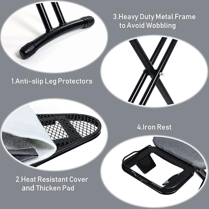 Duwee 12"x36" Ironing Board with Heat Resistant Cover and Thicken Felt Pad, Heavy Sturdy Legs