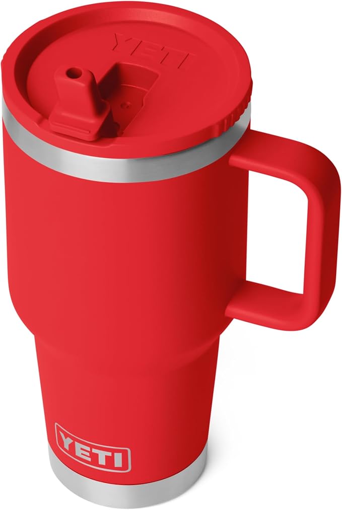 YETI Rambler 30 oz Travel Mug with Flip Straw Lid – Stainless Steel, Vacuum Insulated, Leakproof, Cup Holder Friendly, Rescue Red