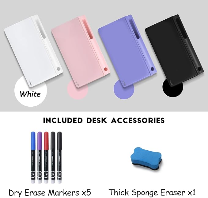 SELEAD Desktop Glass Whiteboard with Storage, Small Dry Erase White Board Computer Pad Keyboard Stand for Home, School, Office Desk Accessories - White