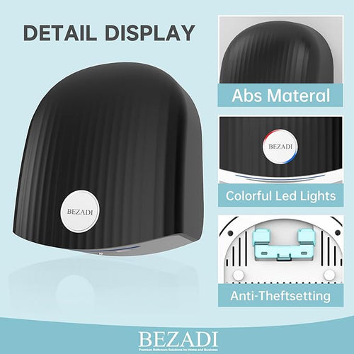 1200W Commercial Hand Dryer, High-Speed Hot & Cold Wind, Wall Mounted, Automatic Hand Dryer for Home, Bathroom, Industry - 110V, Black, ABS Material