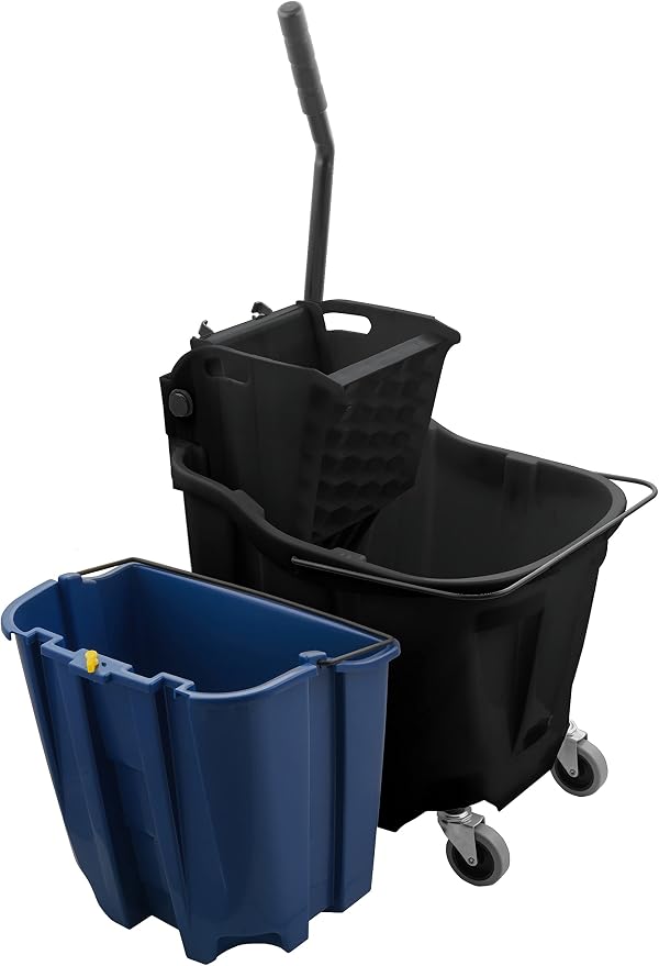 SPARTA OmniFit Mop Bucket System, Durable Mop Bucket, Side Press Wringer, and Soiled Water Insert, Floor Cleaning Essentials for Commercial and Home Use, 35 Qt Capacity, 1 Count, Black