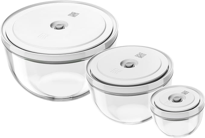 ZWILLING Fresh & Save BOWLS 3-pc Glass Vacuum Bowl Set | Airtight Vacuum Bowls Keep Leftovers Fresher Longer. Freezer, Microwave & Dishwasher Safe.