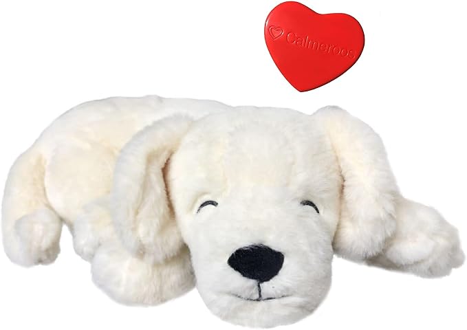 Plush Heartbeat Toy - Calming Anxiety Relief Toys for Puppies and Kittens - Heartbeat in a Soft Comforting Pet Plush for Dogs and Cats (Cream with Heart ONLY)