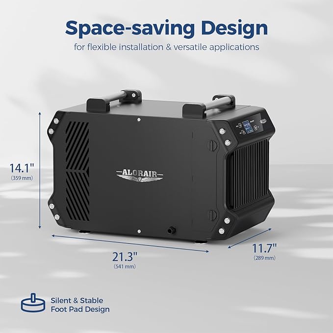ALORAIR Galaxy 60 Crawl Space Dehumidifier 145 PPD, Commercial Basement Dehumidifier with Drain Hose, Auto Defrost, Compact Portable Dehumidifier for Crawlspaces and Basements, Up to 1,800 Sq. Ft.