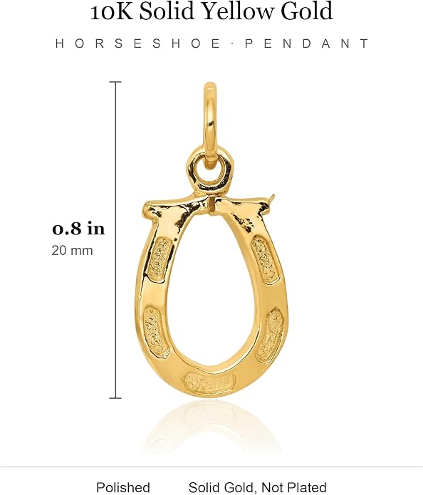 IceCarats 10K Yellow Gold Medium Horseshoe Pendant Necklace, 20mm 3/4 inch | Polished, Solid