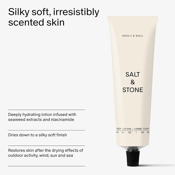 Salt & Stone Body Lotion for Women & Men | Neroli & Basil | Hydrates, Nourishes & Softens Skin | Restores Dry Skin | Fast-Absorbing | Cruelty-Free & Vegan | 3.4 fl oz