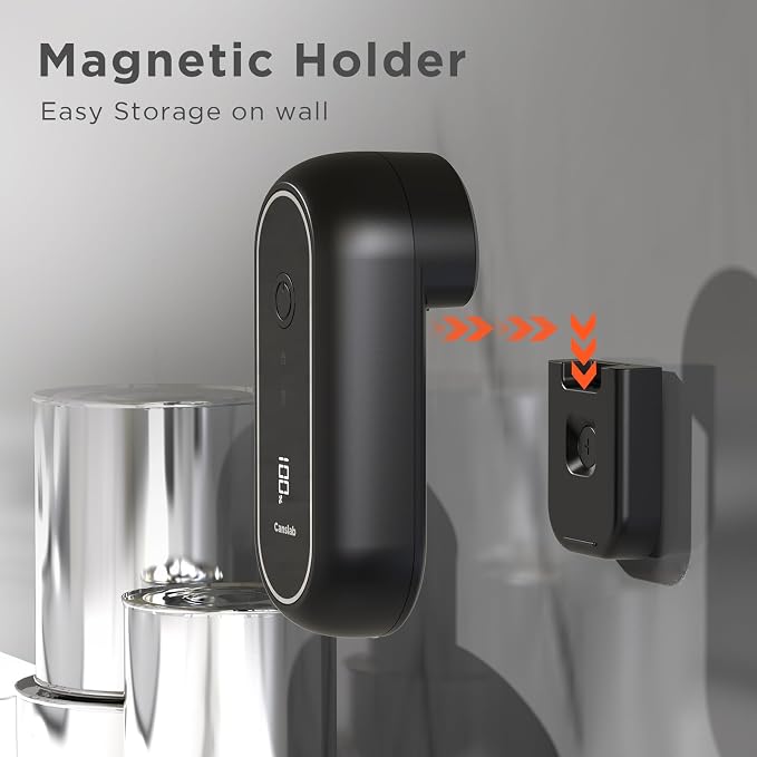 Canslab Turbo Rechargeable Electric Can Opener, LED Battery Life Display | Smart Auto Stop Can Opener for Seniors, Safe Touchable Smooth Edge, One Touch Hands-free Operation, Wall-mountable, Black