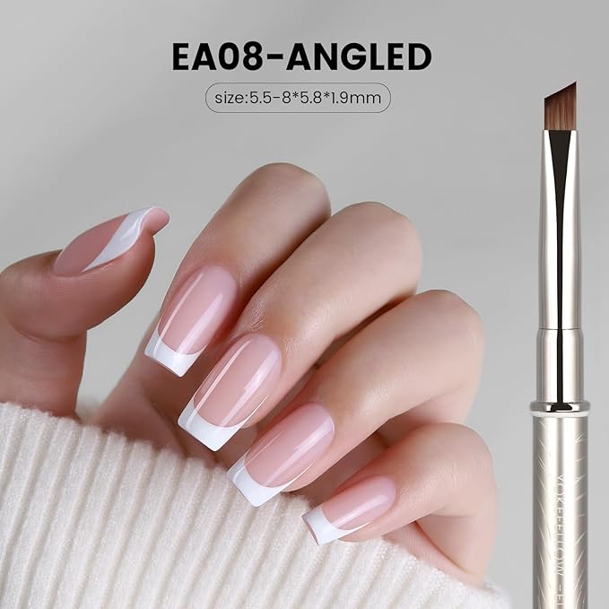 YOKEFELLOW EliteAlly Nail Art Brushes,Oblique Head French Tip Brush for Gel nail polish and Painting French Manicure Design Professional Nail Art Tool(EA08-ANGLED)