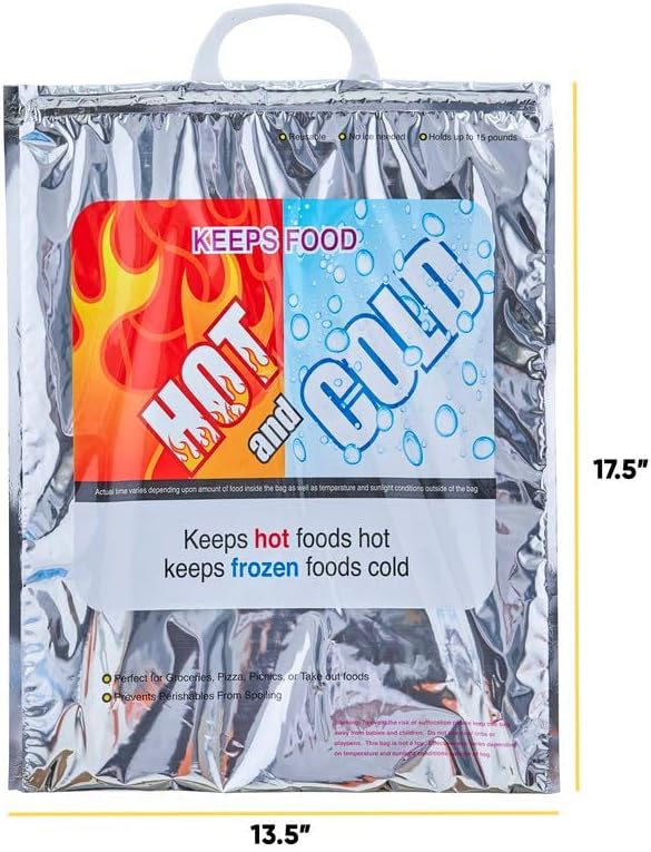 Superio Hot and Cold Insulated Bags for Food Delivery, Grocery Shopping Bags, Food Storage for Hot and Frozen Food for Travel, Disposable Cooler Bag, Reinforced Thermal Lunch Bag (10, 13.5"x17.5")