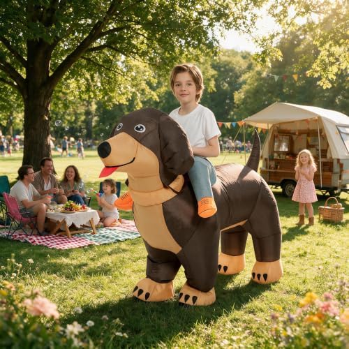 One Casa Inflatable Dog Costume for Kids,Blow Up Ride Dachshund Suit