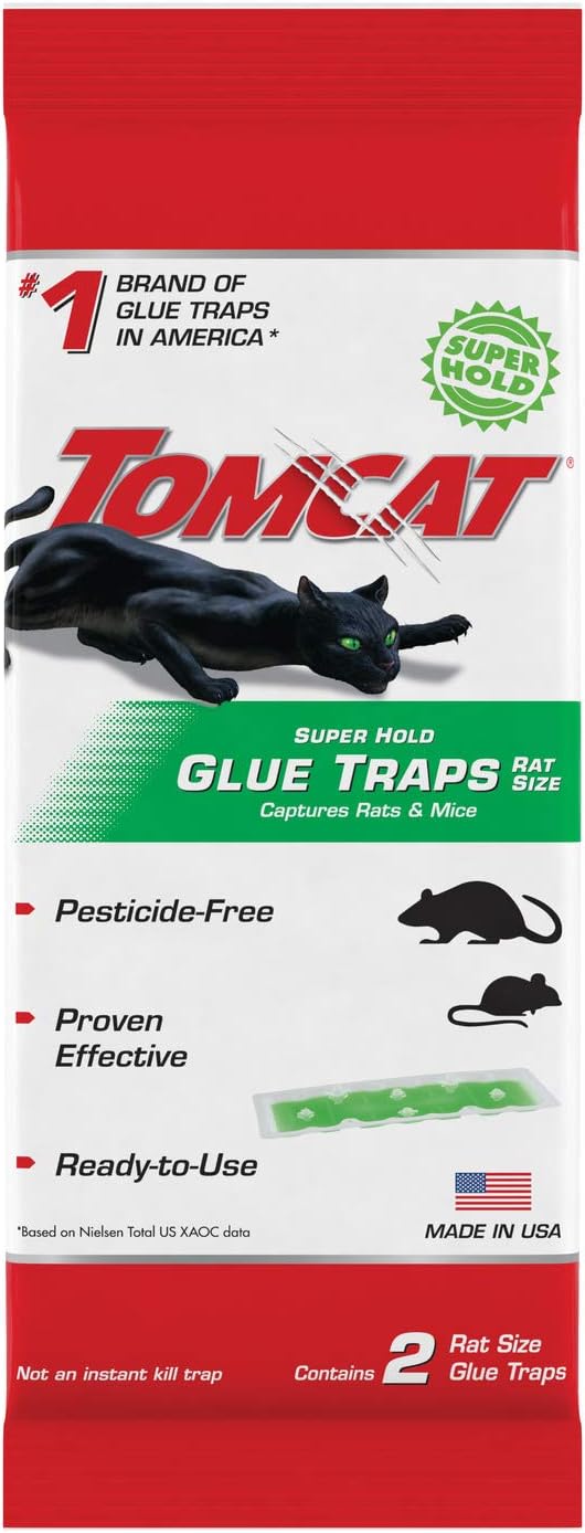 Tomcat Super Hold Glue Traps Rat Size, 2 Traps | For Rats, Mice, Snakes, Cockroaches, Spiders, and Scorpions, Ready-To-Use