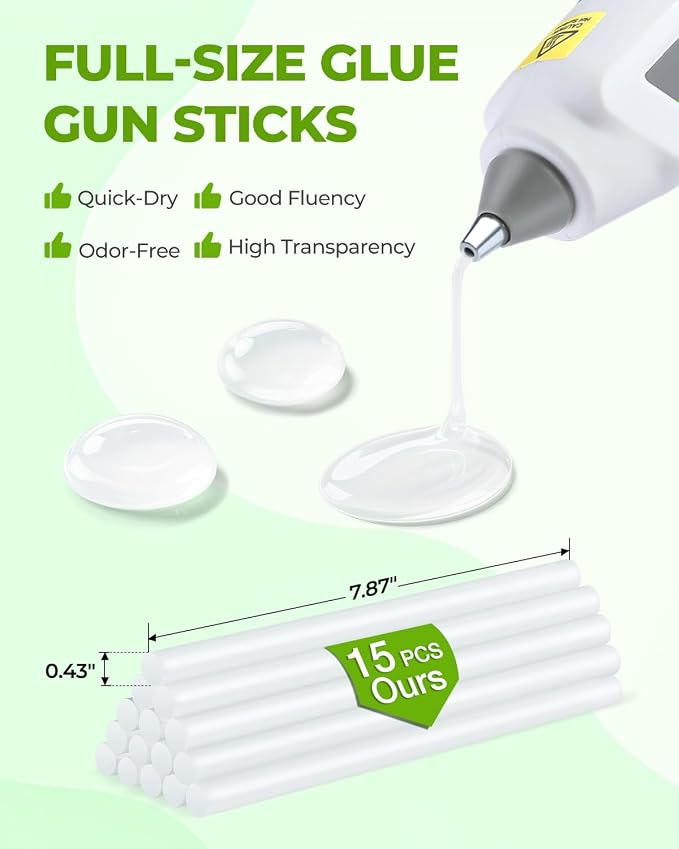 WORKPRO Full Size Cordless Hot Melt Glue Gun - 12V Rechargeable Fast Preheating Glue Gun Kit with 15pcs Full Size Glue Sticks, Auto Power-off Glue Gun for DIY Project, Art, Craft, Decoration - White