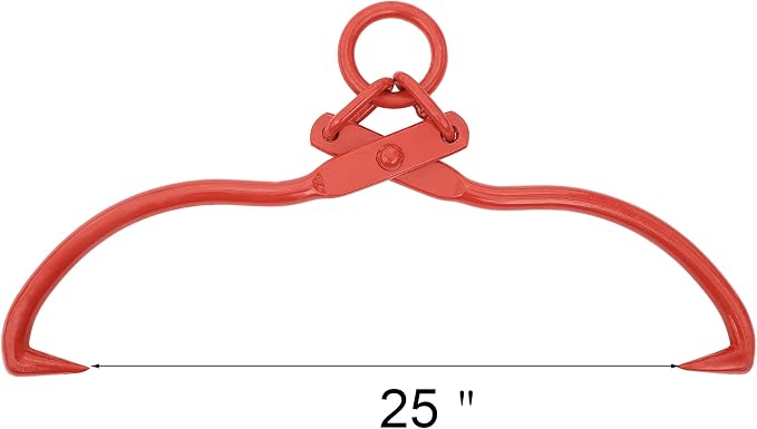 Skidding Tongs – 25-inch Log Grabber with Ring for Connecting with Chain – Logging Tools for Forestry, Timber, and Firewood by Earth Worth (Red)