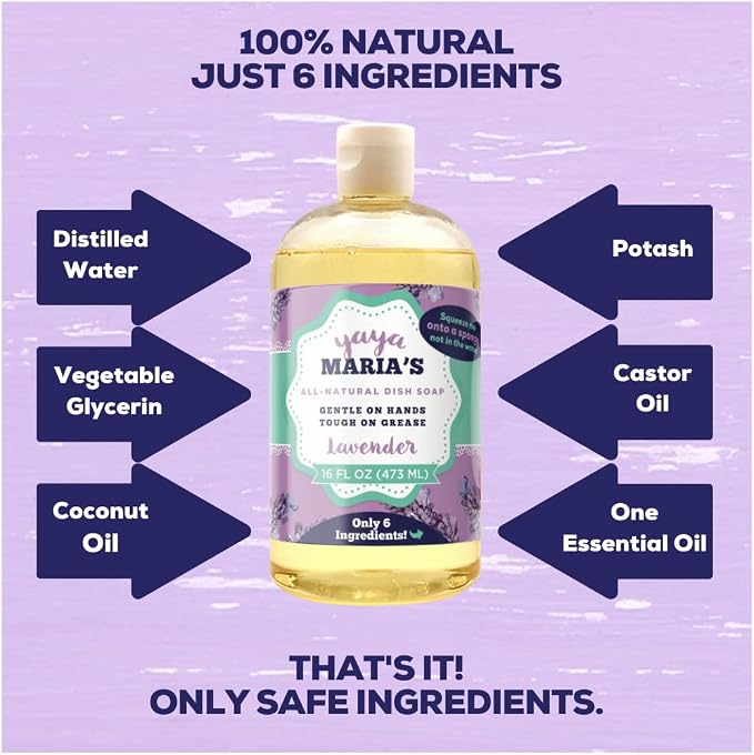 Yaya Maria's Natural Liquid Dish Soap, Only 6 Ingredients, 100% Nontoxic, Compare to Any Other Dish Soap, 3-Pack (Variety Mix)