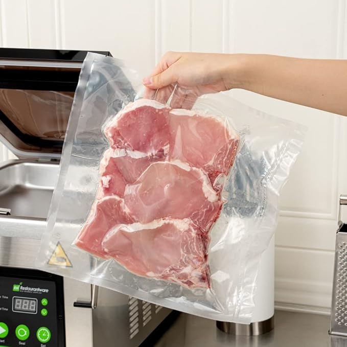 Restaurantware Fresh Hero 12 x 12 Inch Vacuum Sealer Bags 100 Food Storage Bags - 3 mil Thick Microwavable Clear Plastic Sous Vide Bags Freezable For Storing Food Or Sous Vide Cooking