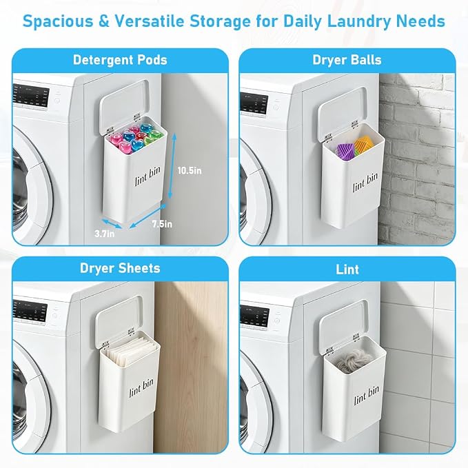 10Pcs Dryer Vent Cleaner Kit - Reusable Dryer Balls - Metal Lint Bin | Laundry Room Organization with Dryer Cleaning Kit & Dryer Lint Vacuum Attachment & Lint Trash Can & Washer Balls