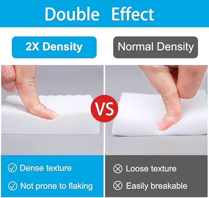 SmilinFit Magic Sponge Erasers, 100 Pack 2X Density Stronger Melamine Sponge Foam Pads, Multi-Functional Household Cleaning Cleaner for Kitchen, Bathroom, Bathtub, Sink, Wall Cleaner