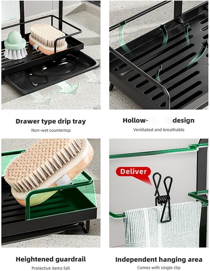 Sink Counter Organizers Rusts Iron Shelf Towel Rod Hook For Sponge Gloves Brush Cloth Drying Rack