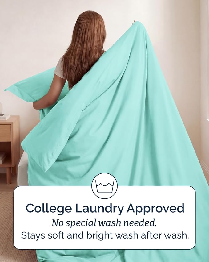 Duvet Cover Twin/Twin XL Size Set - Extra Soft Twin/Twin XL Duvet Cover 68" x 90" with 1 Pillow Sham for Women, Men, Kids & Teens - Comfy, Easy-Care & Fade Free w/ Zipper Closures & Ties (Spa Blue)