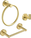 Gold Bathroom Hardware Set, Brushed Gold Toilet Paper Holder Towel Ring Robe Hooks Wall Mount Hand Towel Holder Bath Accessories Stainless Steel, 3 Pieces