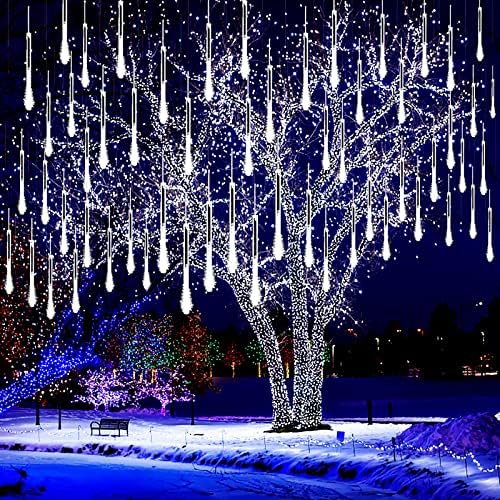 Outdoor Christmas Decorations, Waterproof 16Tube Meteor Shower Lights White