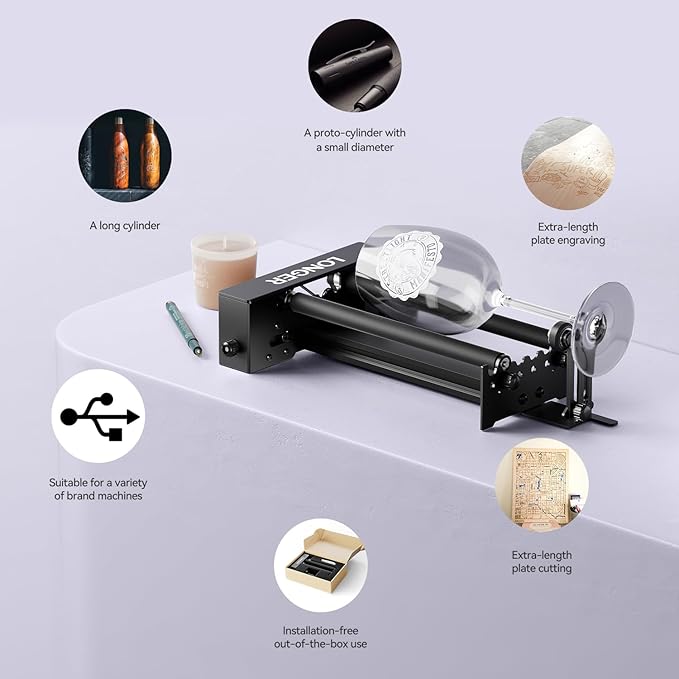 Longer RAY5 5W Laser Engraver with Rotary Roller, 8 Pcs Raiser, 3.5” Color Touch Screen, App Offline Control, DIY Engraver Tool for Metal/Glass/Wood Engraving Area 15.75"x15.75"