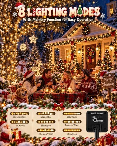 OZS 4 Pack 320 LED Solar String Lights Outdoor Waterproof, Warm White