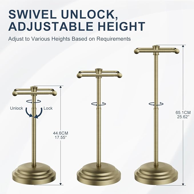 Antique Bronze Toilet Paper Holder Stand, Bathroom Toilet Paper Holder Free Standing, Stainless Steel Pivoting Toilet Tissue Roll Holder，Adjustable Height (14.76'' to 23.36'') Paper Holder
