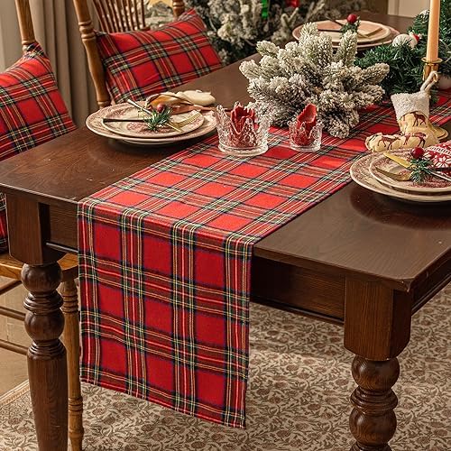 Softalker Christmas Checkered Tartan Table Runner, Red, 13 x 90 Inch