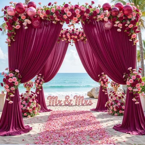 10 Panels Burgundy Backdrop Curtain for Wedding Parties Wrinkle Free Maroon Photo Curtains Backdrop Drapes Fabric Decoration for Birthday Bridal Shower Ceremony 50ft(W) x 10ft(H)