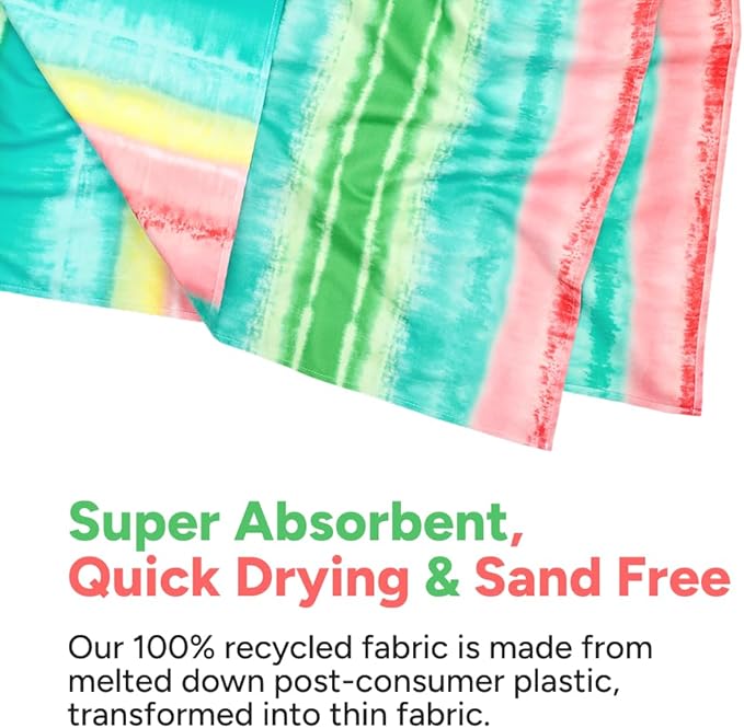Dock & Bay Beach Towel - Quick Dry, Sand Free - Compact, Lightweight - 100% Recycled - Includes Bag - Watermelon Sugar - Extra Large (200x90cm, 78x35)
