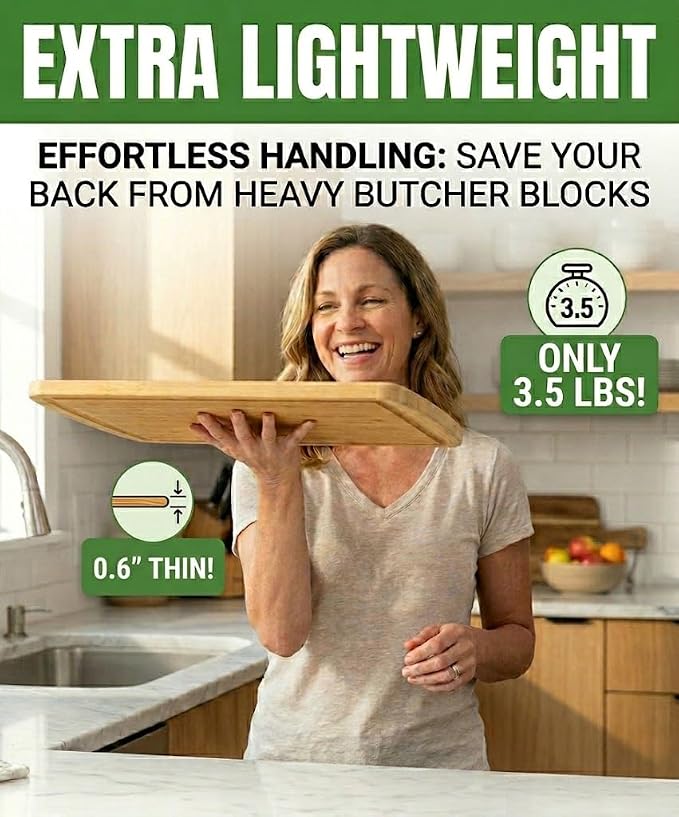 Greener Chef Luxury Bamboo Cutting Board (Extra Large) with Vertical Grain Strength Technology - Non Toxic, Spacious and Lightweight 18" XL Chopping Board Gift - Replacements for Life