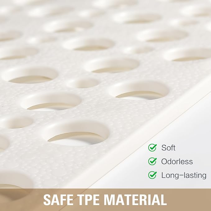 OTHWAY Large Shower Mat, 35"x 24" TPE Anti Slip Shower Mat, Heavy Bath Mats for Shower with Drain Holes Suction Cups, Shower Stall Mat for Bathroom, No Odor Shower Grip Mat for Elderly (W-White)