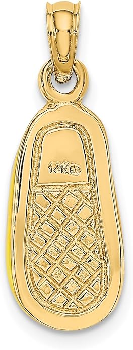 14k Yellow Gold Enamel Shoe Charm, 3D Keepsake Pendant | 16 x 8 mm shoe, 22 mm with bail, yellow and white enamel, polished solid 3D design, 2.66 g