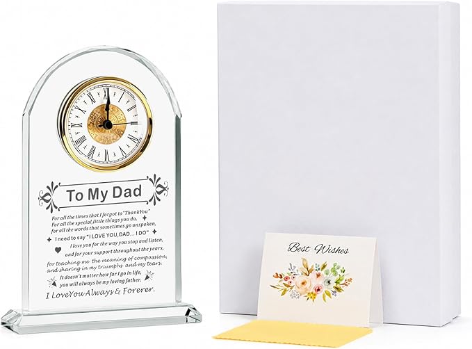 Delicate Dad Birthday Gifts,best Fathers Day Gift for Dad Father from Daughter Son Ideas, Father's Day Glass Clock Gift Who Wants Nothing (Battery not Included) (Dad Gifts)